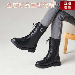妮甸蜘蛛王冠冬季真皮靴子女短靴保暖新款平跟马丁靴平底厚底加绒