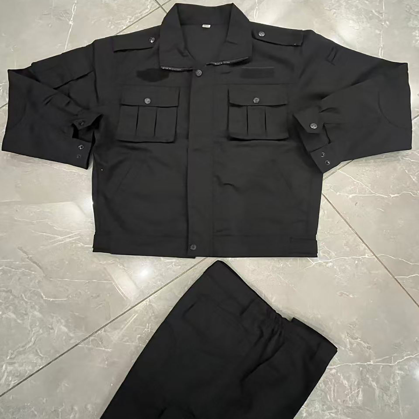 黑色网格训练服套装耐磨抗造做工精细贴标春秋季工作服工地保安服
