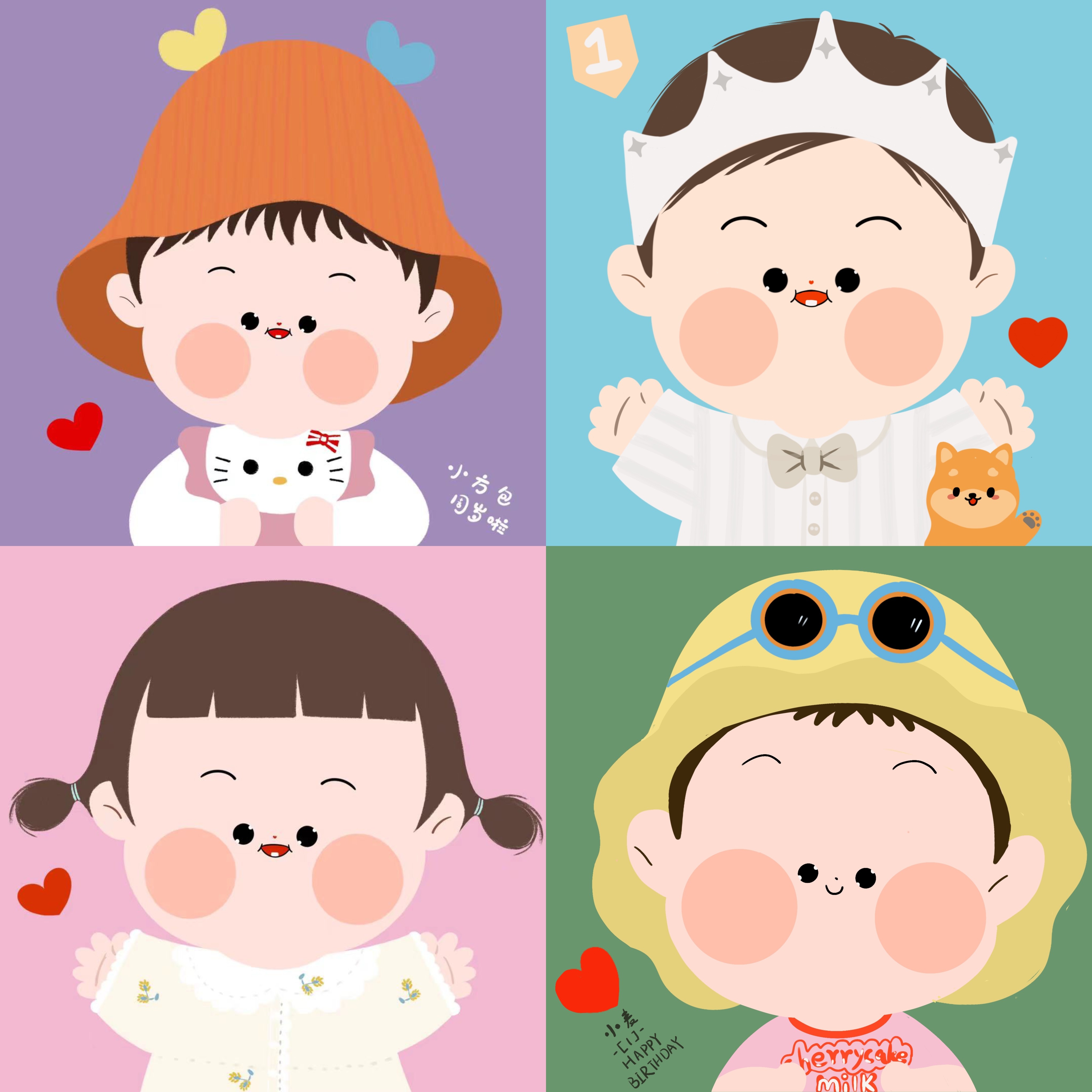 宝宝卡通q版画像定制萌娃周岁礼物儿童房装饰画小众日生日礼手绘