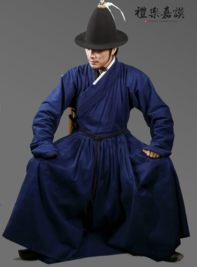 礼乐嘉谟靛蓝色纯棉素贴里明制汉服