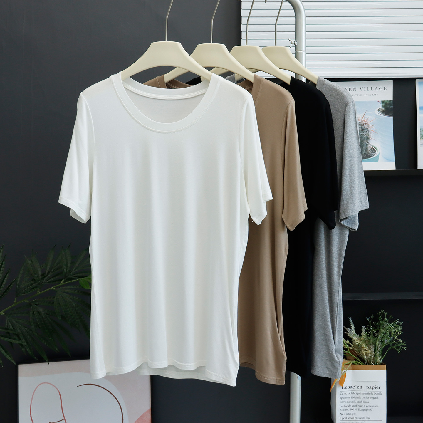 中长款莫代尔圆领短袖T恤女遮屁股宽松垂感光版基础款上衣打底衫