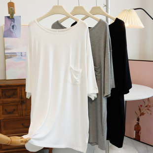 大圆领中长款 胖mm孕妇可外穿家居服T恤裙潮 莫代尔睡裙女宽松大码