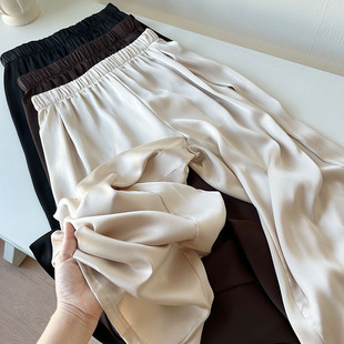 防蚊休闲长裤 高腰阔腿裤 女夏 女薄款 清凉丝滑垂感醋酸仿缎面直筒裤