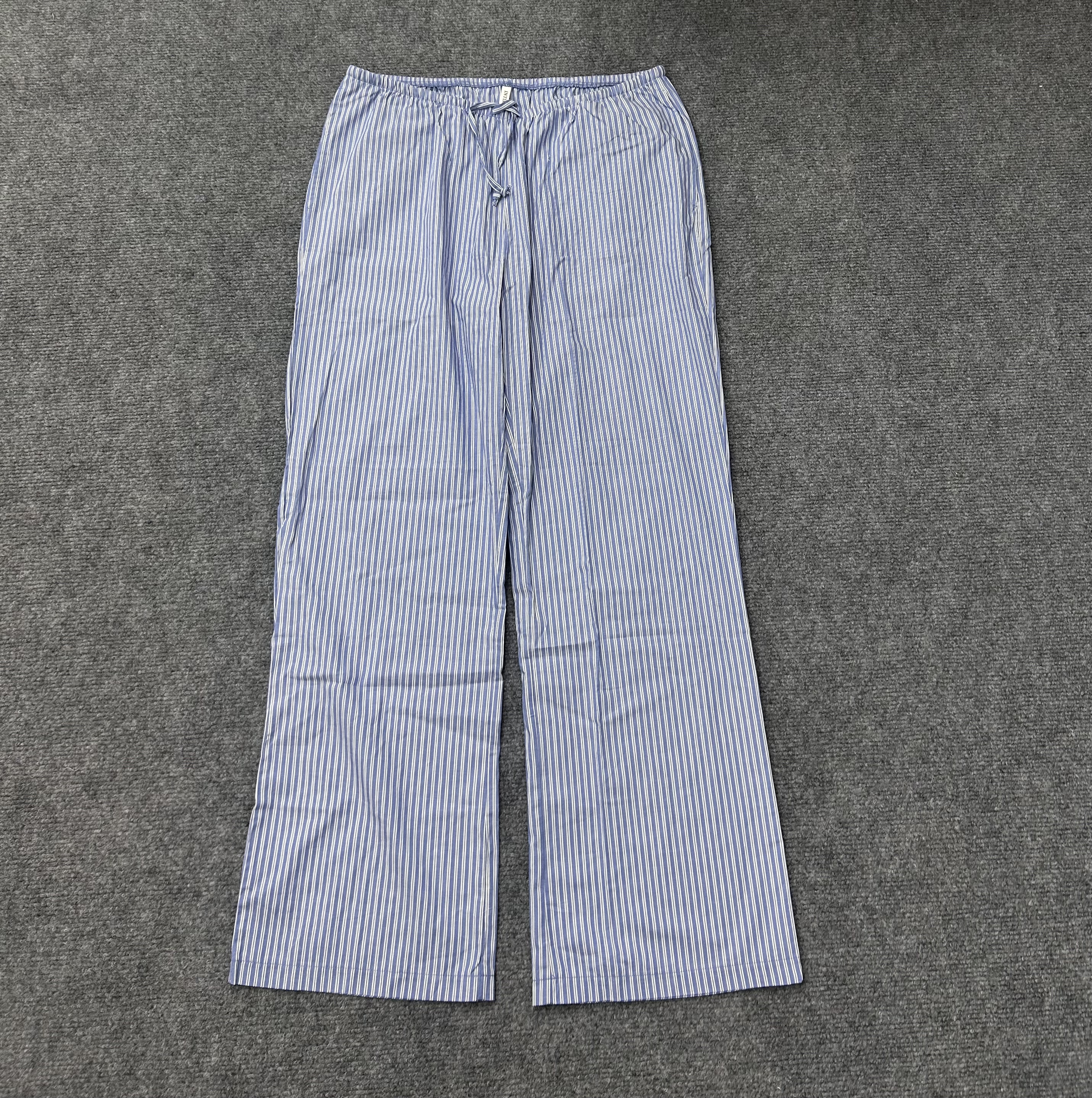 6.15少量慵懒风蓝色条纹直筒裤女夏薄款松紧低腰抽绳宽松休闲裤