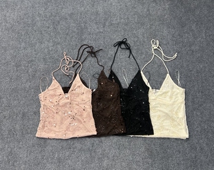 6.2源货性感亮片挂脖系绳吊带背心女内搭外穿修身显瘦短款上衣