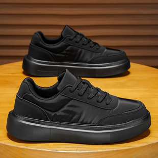 全黑色男鞋2026春季新款雨伞布透气运动休闲鞋初中生时尚百搭潮鞋