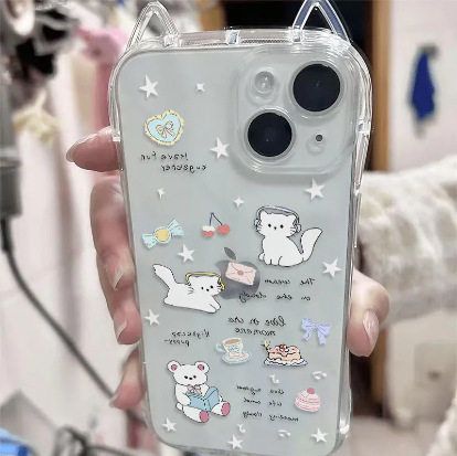 耳机猫咪适用苹果16手机壳16PROMAX猫耳手机壳13 14 简约15pro