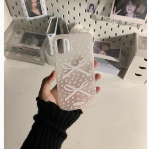超仙ins风适用苹果16手机壳15pro max碎花蝴蝶结iphone14磨砂白13