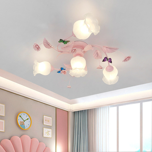 田园儿童公主女孩房吸顶灯韩式 客厅灯粉色创意婚房花草卧室灯 风格