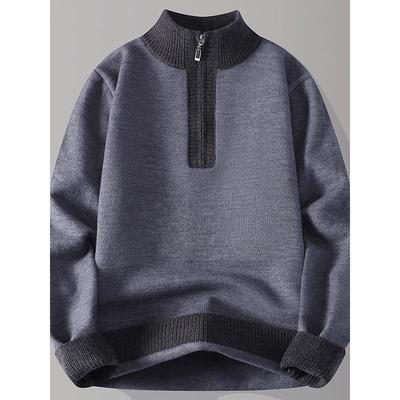 半拉链毛衣男款秋冬季高级感拼接中领线衣内搭男士休闲针织衫打底