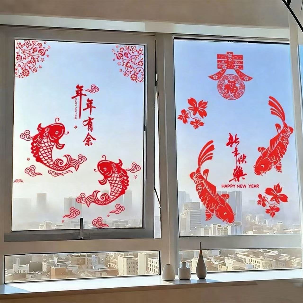 2026马年新年玻璃窗贴纸橱窗贴春节福袋装饰过年布置喜庆窗花贴画