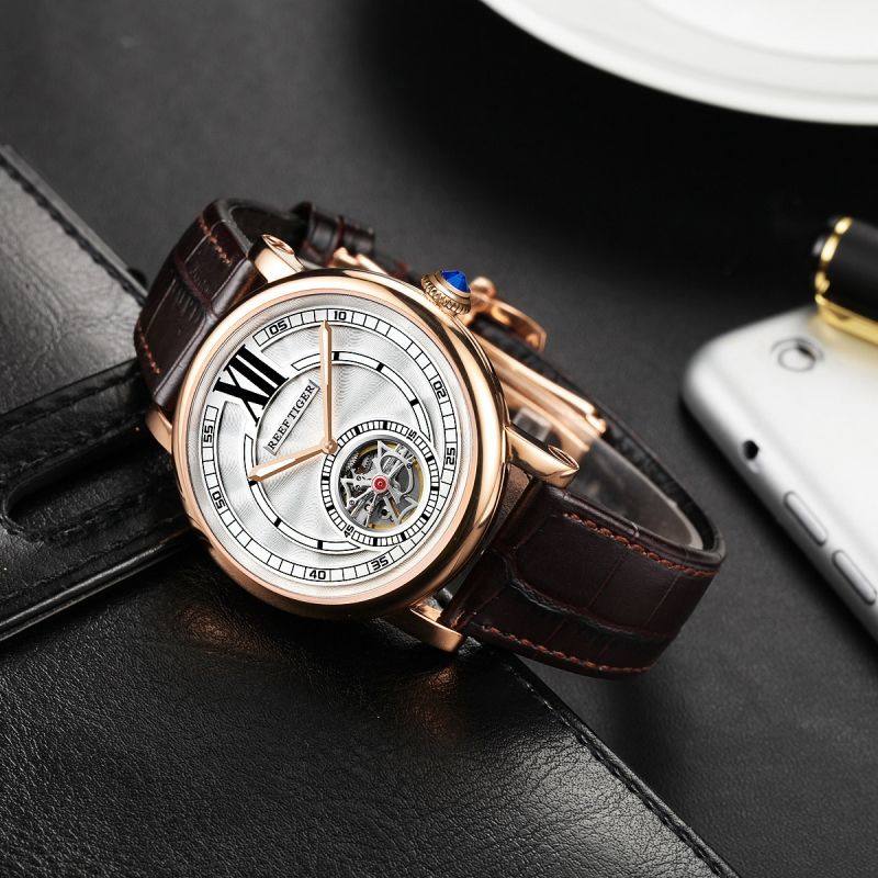 瑞夫泰格正品全自动机械表男士款品牌陀飞轮防水高端时尚皮带腕表
