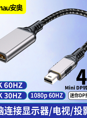 Mini DP转HDMI母转接线4K30Hz高清线 2K/1080P144Hz/60hz 120HZ视频连接线笔记本台式电脑接电视显示器投影仪
