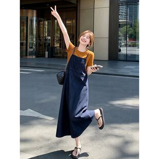 独特漂亮超火减龄牛仔连衣裙女2026夏款宽松吊带裙休闲百搭背带裙