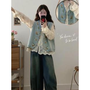 韩版绣花牛仔马甲2025春夏新款法式复古洋气百搭坎肩宽松外穿马夹