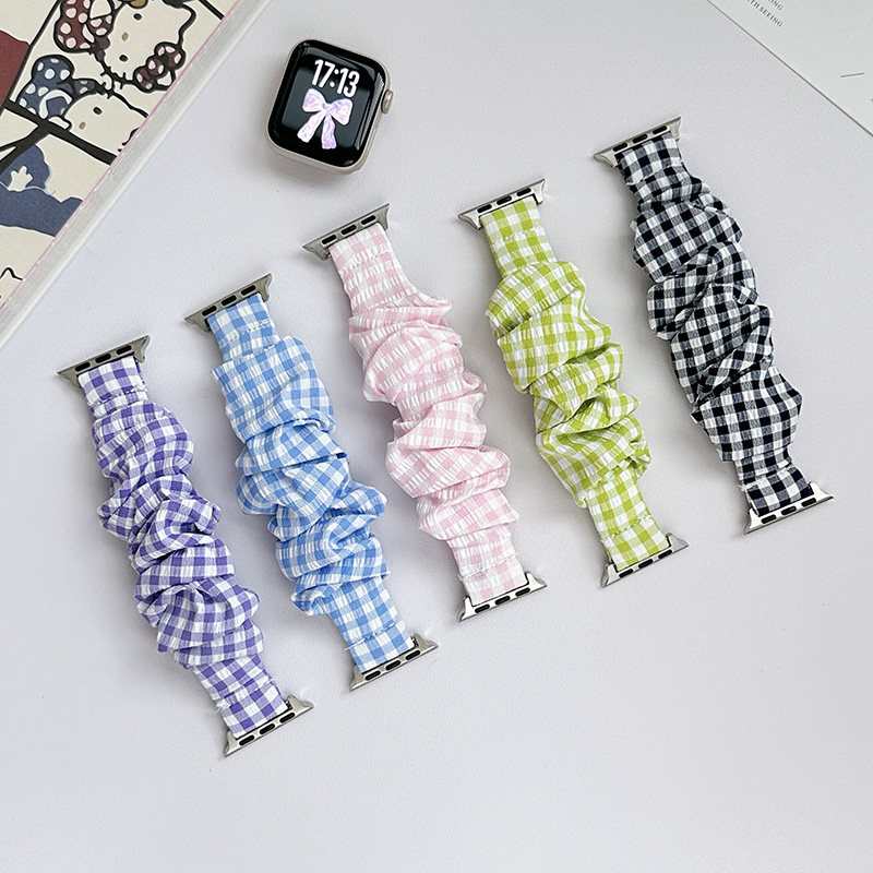 适用Apple Watch9876SE格纹大肠发圈表带苹果手表s10弹力腕带45女,智能设备,智能手表手环表带/腕带,淘宝优惠券,粉丝福利购,淘宝优惠卷