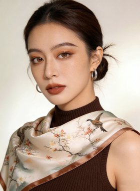 【梅花晚霞】26春夏季真丝丝巾女100%桑蚕丝方巾系脖高级感小方巾