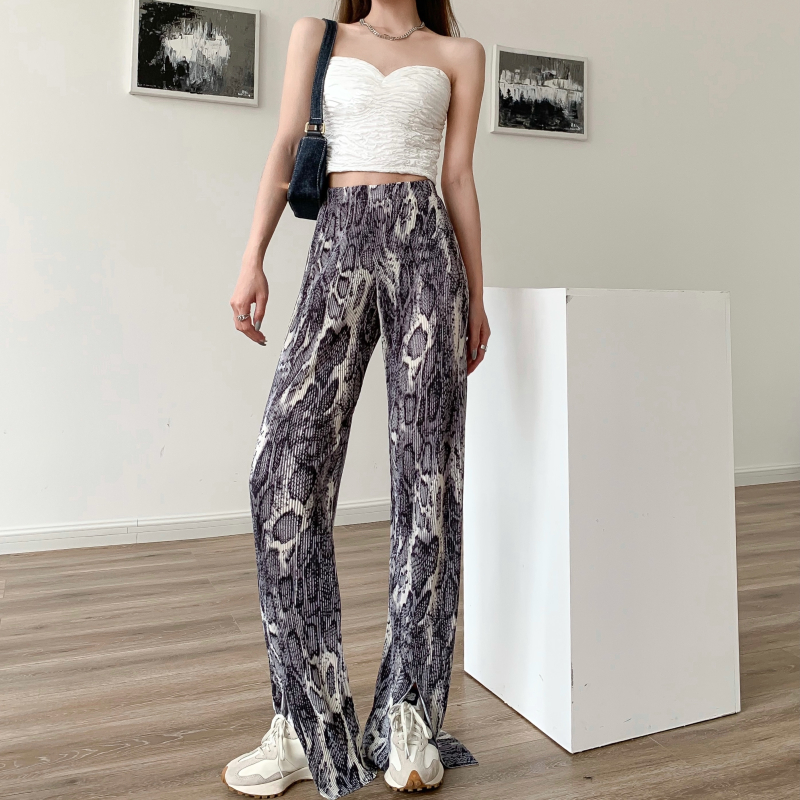 Real price ~ tie dyed loose split casual pants 2021 retro Hong Kong style high waist draped pleated pants