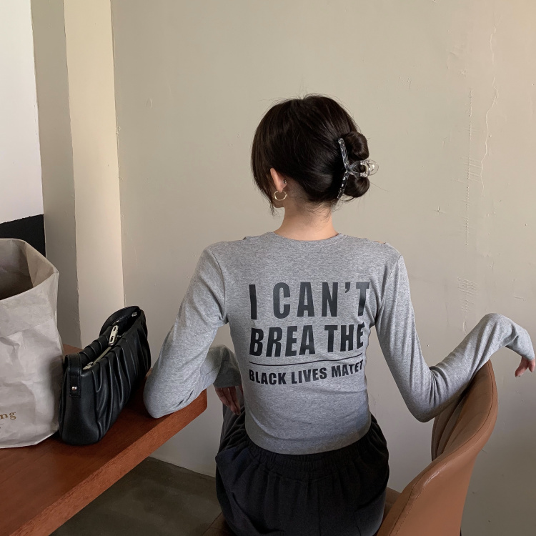 Real shot real price ~ shoulder digging design irregular open navel elastic thickened T-shirt