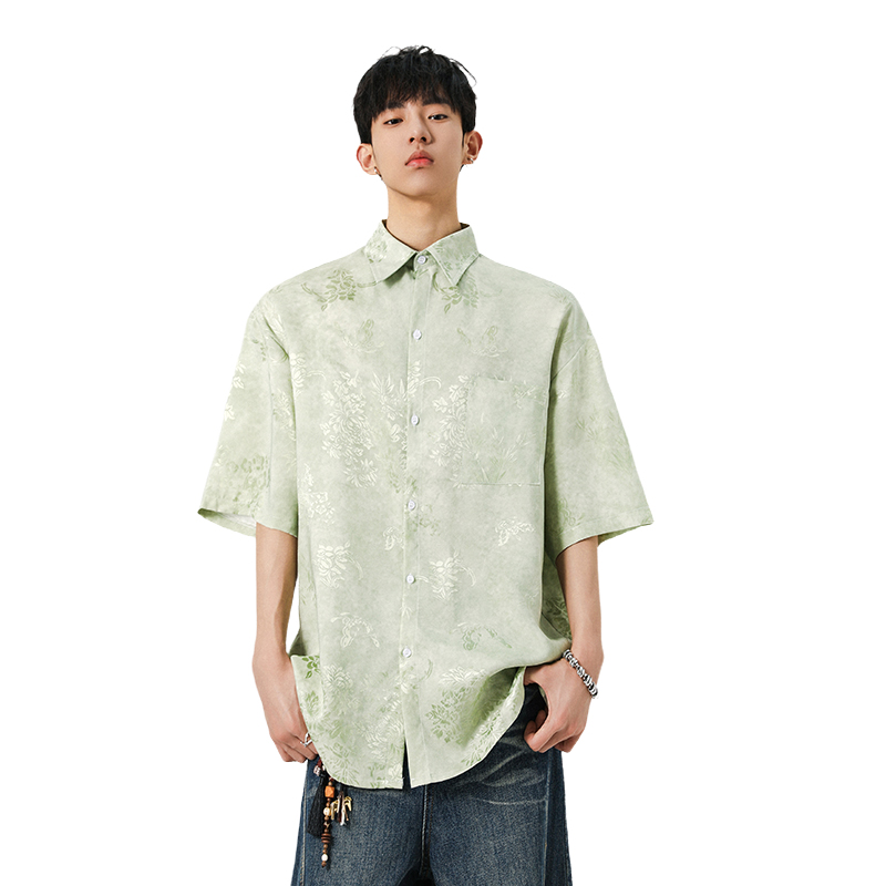 【精品】新款上市◆2025秋季男凉感炒色扎染美式国风宽松短袖衬衫