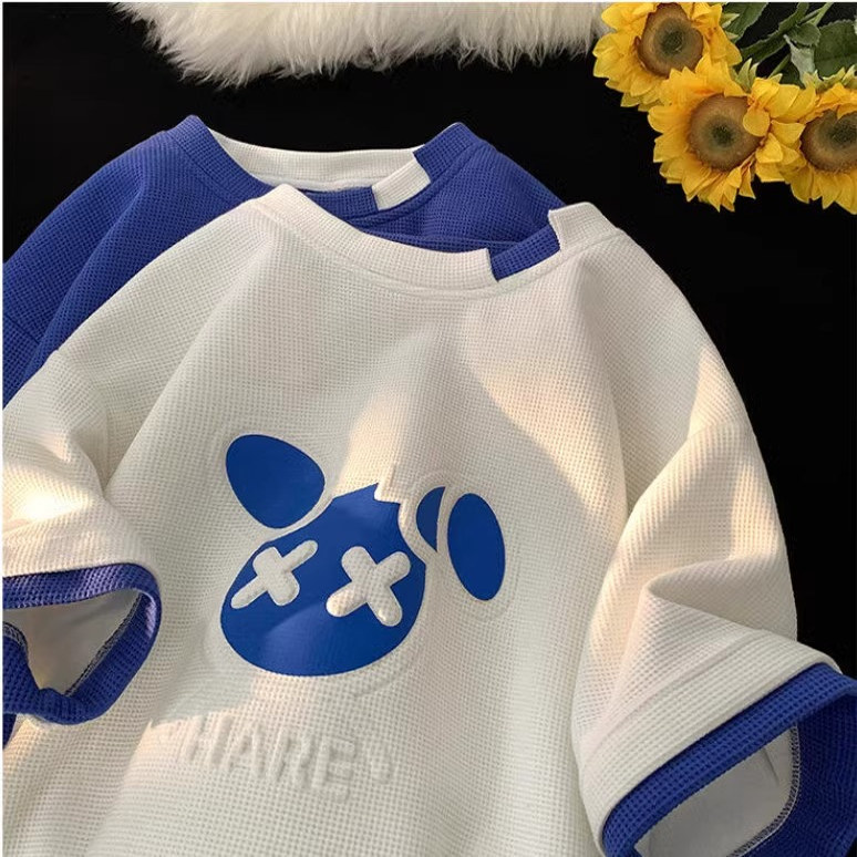 【精品】新款上市◆2025夏季男女同款假两件华夫格设计感钢印T恤