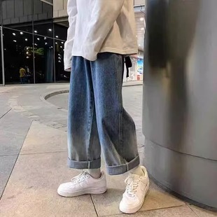 上市 新款 2025春秋青少年港风潮流渐变色直筒宽松牛仔裤 精品