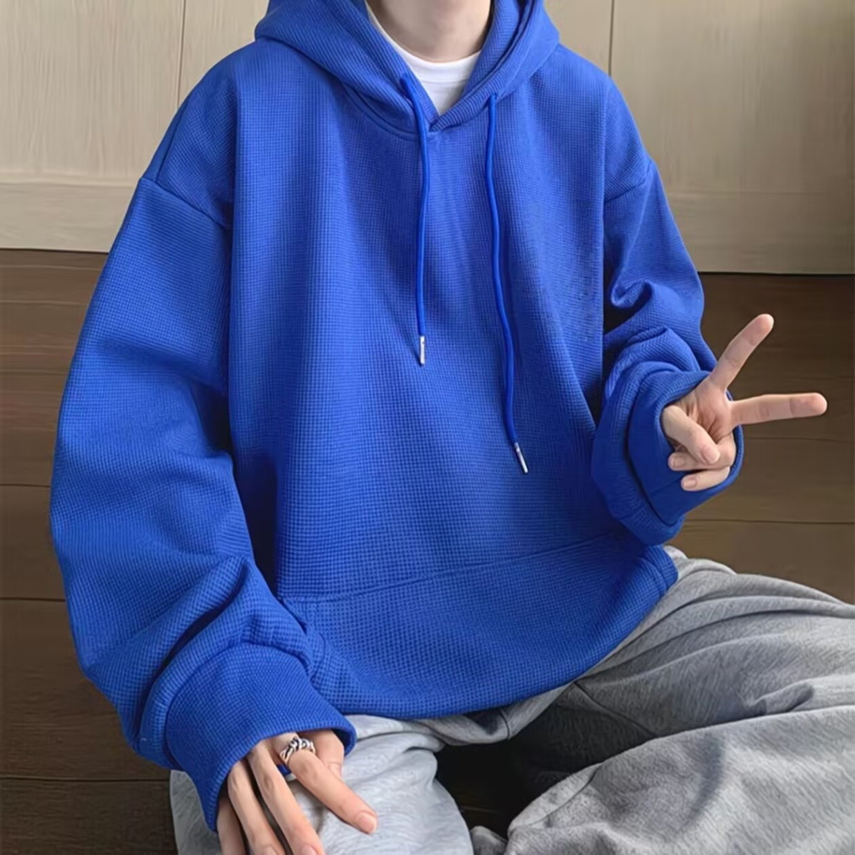 【精品】新款上市◆2025春秋青少年港风潮流时尚百搭华夫格卫衣