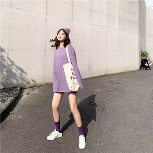 清仓 中性港风纯色百搭休闲长袖 新款 2025秋冬季 T恤潮 上市