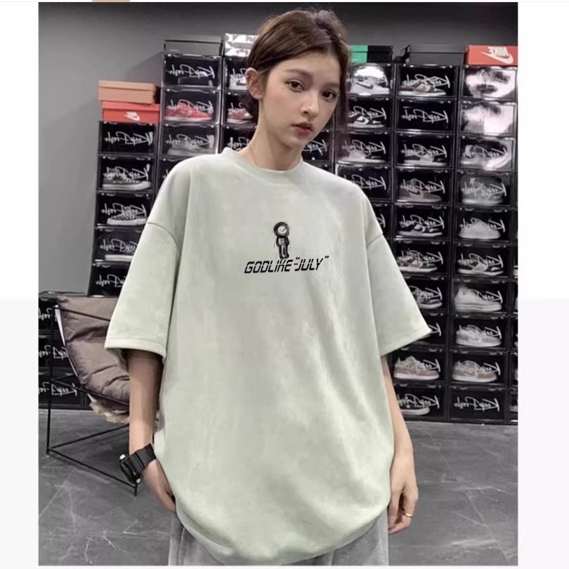 【精品】~新款上新~仿麂皮绒~2025夏港风宽松男女同款休闲短袖T恤