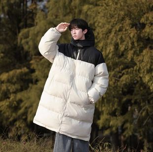 上市 新款 2025冬季 青少年美式 棉衣 潮牌PU皮拼接中长款 精品