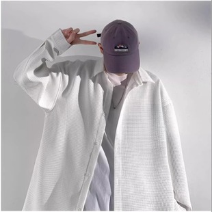 衬衫 奶白色长袖 加绒加厚 男冬衬衣感华夫格外套 精品清仓