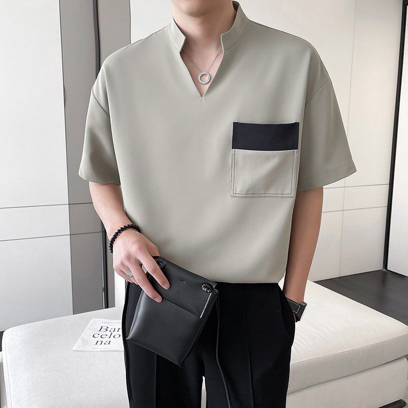 【精品】新款上市◆2026夏季青少年港风冰丝大口袋设计中袖T恤潮