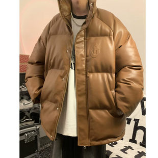 【精品】新款上市◆2026冬季青少年冬港风美式钢印PU皮保暖棉服