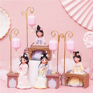 新款 复古风宫廷风玲珑少女娃娃琴棋书画摆件小夜灯纪念工艺品礼品