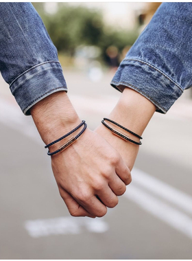 Crudo男女闺蜜情侣520手链七夕一对免费刻字不锈钢皮绳刻字手环