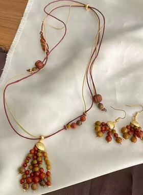 小众果实流苏民族复古风叠戴项链手工串珠耳环