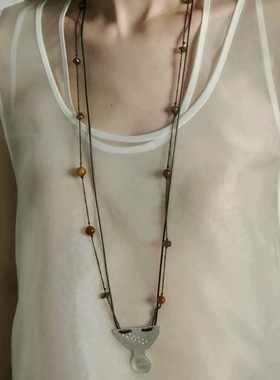 新中式半圆柄勺子民族风复古编织毛衣链艺术耳环