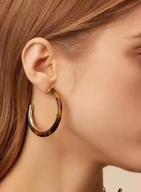 赵露思同款玳瑁豹纹耳环ins小众时髦C圈耳环经典百搭925银针耳环