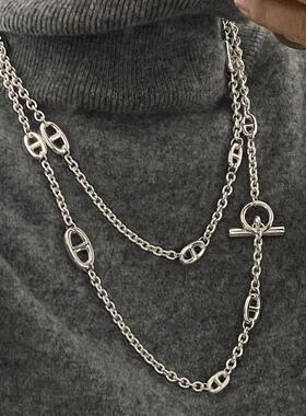 猪鼻子项链OT扣设计经典款金属链条几何设计毛衣链长款