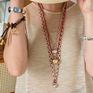 小众设计春夏时髦感手工编绳项链满足鸟牛奶罐子平安果项链可调节