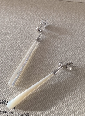 ins小众设计清冷感线条耳环新款气质轻奢纯银白贝母长款泪滴耳环