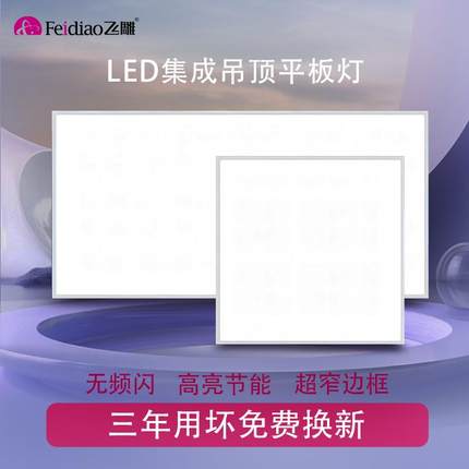 飞雕led厨房灯家用集成吊顶嵌入式300x300x600卫生间铝扣平板灯
