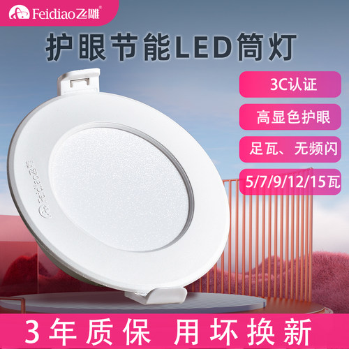 飞雕嵌入式高显色节能LED筒灯