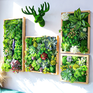 仿真绿植墙面装饰壁挂客厅植物挂件鹿头挂饰花艺多肉框组合壁饰