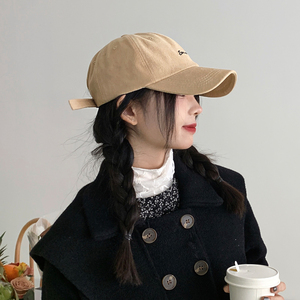 蔡小胖 卡其色小众帽子女鸭舌帽春秋冬ins韩版潮牌显脸小棒球帽男