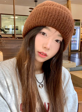 韩国麻花毛线帽女纯色百搭保暖套头帽针织帽男冬季保暖尖尖帽情侣