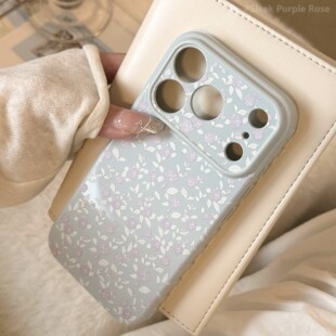 温柔蓝色苹果17promax手机壳iphone16玫瑰小花朵15适用13软14春日