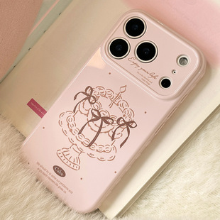 心苹果17手机壳适用iphone15promax手绘粉色蛋糕14小众16防摔
