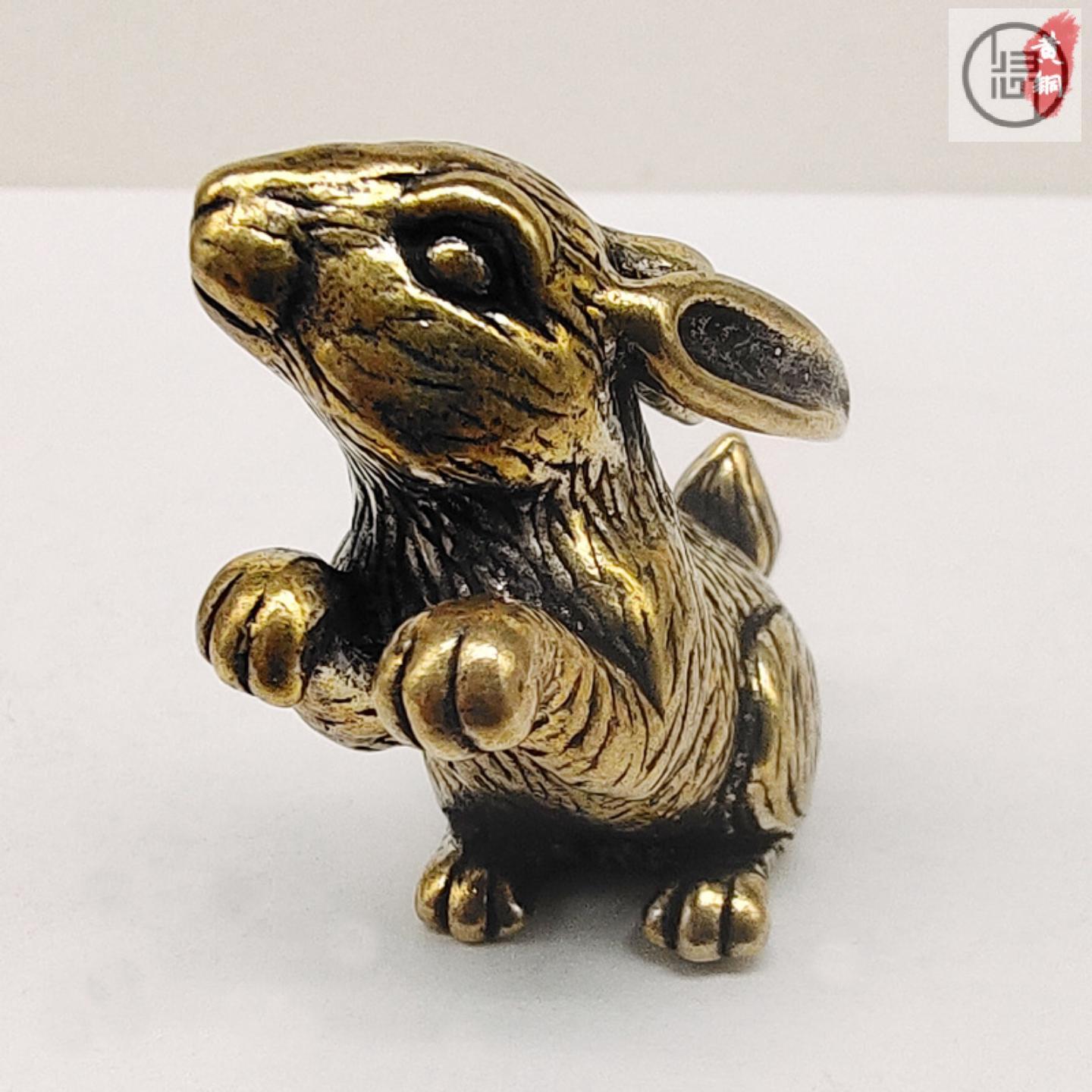 归心铜黄铜十二生肖兔子小摆件礼