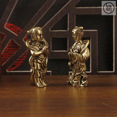 归心铜黄铜金童玉女摆件善财童子